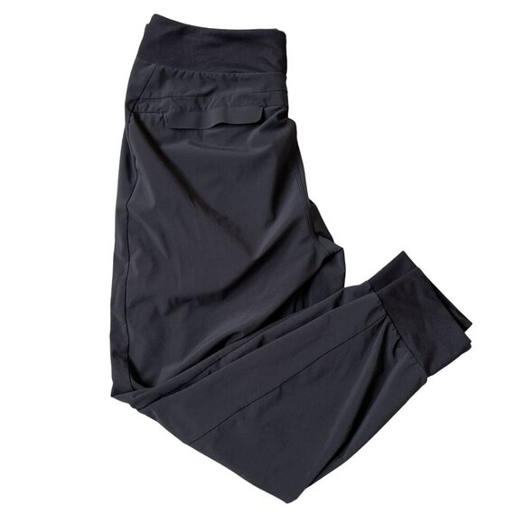 Athleta Soho Women 12 Black Jogger Pant Relaxed Fit Zip Front Pockets Athleisure - Picture 7 of 15